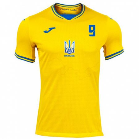 Kandiny Hombre Camiseta Ucrania Mykola Kukharevych #9 Amarillo 1ª Equipación 24-26 La Camisa Chile