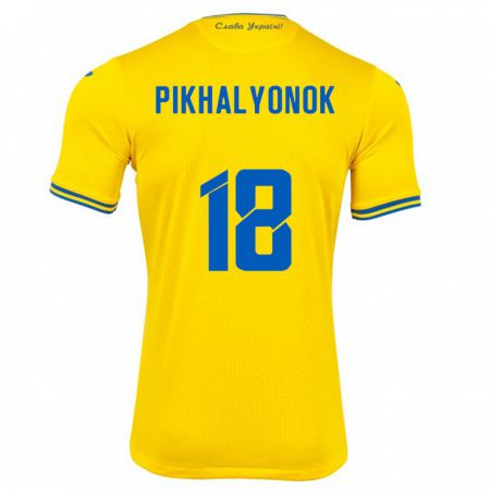 Kandiny Hombre Camiseta Ucrania Oleksandr Pikhalyonok #18 Amarillo 1ª Equipación 24-26 La Camisa Chile