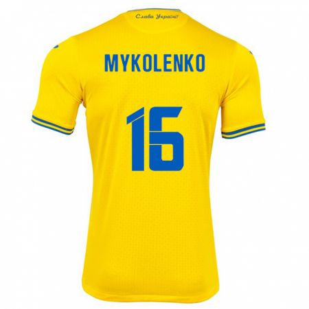 Kandiny Hombre Camiseta Ucrania Vitaliy Mykolenko #16 Amarillo 1ª Equipación 24-26 La Camisa Chile