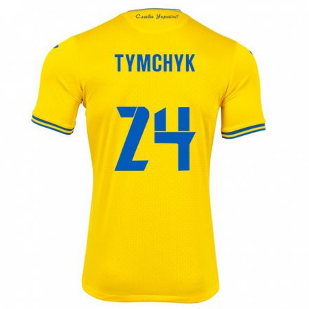 Kandiny Hombre Camiseta Ucrania Oleksandr Tymchyk #24 Amarillo 1ª Equipación 24-26 La Camisa Chile