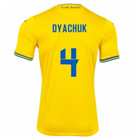 Kandiny Hombre Camiseta Ucrania Maksym Dyachuk #4 Amarillo 1ª Equipación 24-26 La Camisa Chile