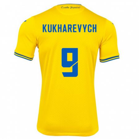 Kandiny Hombre Camiseta Ucrania Mykola Kukharevych #9 Amarillo 1ª Equipación 24-26 La Camisa Chile