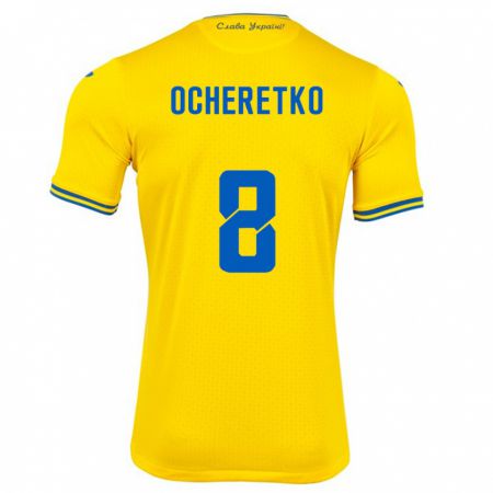 Kandiny Hombre Camiseta Ucrania Oleg Ocheretko #8 Amarillo 1ª Equipación 24-26 La Camisa Chile