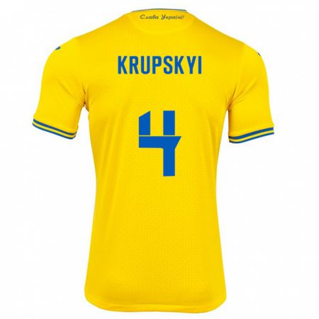 Kandiny Hombre Camiseta Ucrania Ilya Krupskyi #4 Amarillo 1ª Equipación 24-26 La Camisa Chile