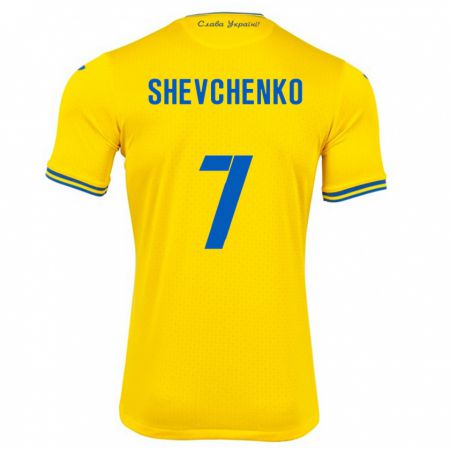 Kandiny Hombre Camiseta Ucrania Kristian Shevchenko #7 Amarillo 1ª Equipación 24-26 La Camisa Chile