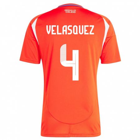 Kandiny Hombre Camiseta Chile Lucas Velásquez #4 Rojo 1ª Equipación 24-26 La Camisa Chile