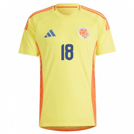 Kandiny Hombre Camiseta Colombia Jhojan Torres #18 Amarillo 1ª Equipación 24-26 La Camisa Chile