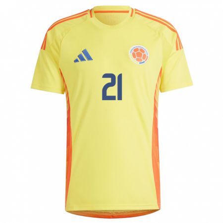 Kandiny Hombre Camiseta Colombia Alexei Rojas #21 Amarillo 1ª Equipación 24-26 La Camisa Chile