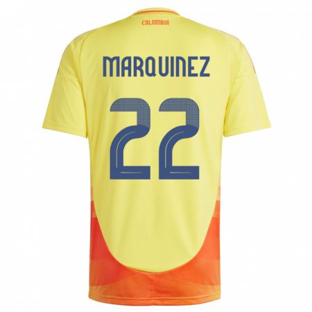 Kandiny Hombre Camiseta Colombia Luis Marquinez #22 Amarillo 1ª Equipación 24-26 La Camisa Chile