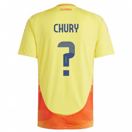 Kandiny Hombre Camiseta Colombia Brandon Chury #0 Amarillo 1ª Equipación 24-26 La Camisa Chile