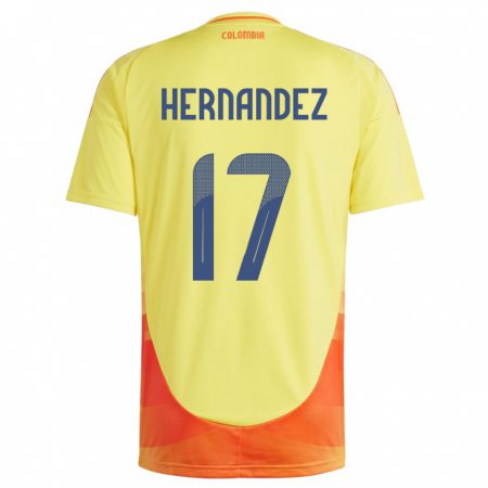 Kandiny Hombre Camiseta Colombia Jhoan Hernández #17 Amarillo 1ª Equipación 24-26 La Camisa Chile