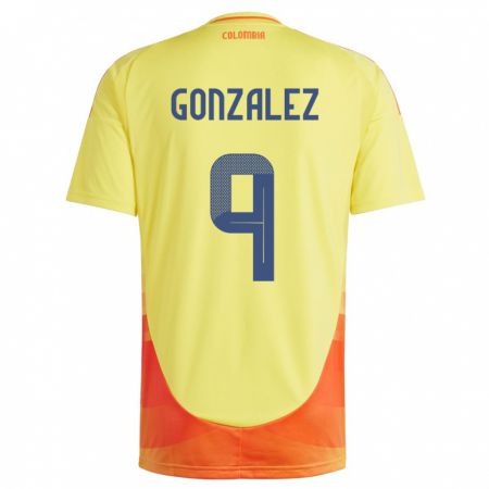 Kandiny Hombre Camiseta Colombia Manuela González #9 Amarillo 1ª Equipación 24-26 La Camisa Chile