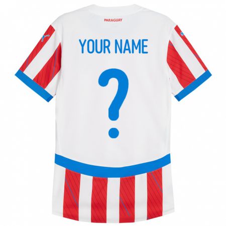 Kandiny Hombre Camiseta Paraguay Su Nombre #0 Blanco Rojo 1ª Equipación 24-26 La Camisa Chile