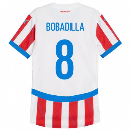Kandiny Hombre Camiseta Paraguay Damián Bobadilla #8 Blanco Rojo 1ª Equipación 24-26 La Camisa Chile
