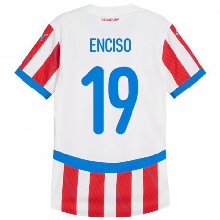 Kandiny Hombre Camiseta Paraguay Julio Enciso #19 Blanco Rojo 1ª Equipación 24-26 La Camisa Chile