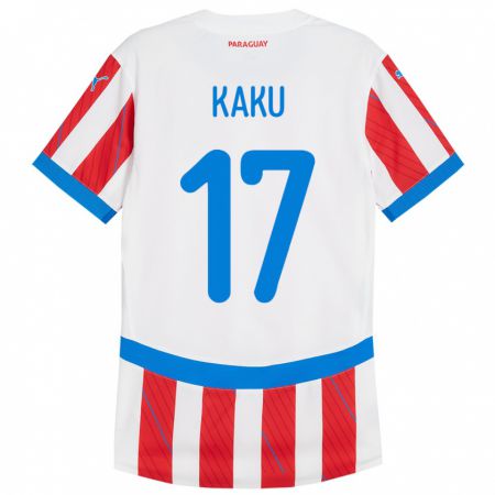 Kandiny Hombre Camiseta Paraguay Kaku #17 Blanco Rojo 1ª Equipación 24-26 La Camisa Chile