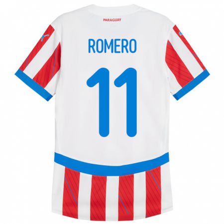 Kandiny Hombre Camiseta Paraguay Ángel Romero #11 Blanco Rojo 1ª Equipación 24-26 La Camisa Chile