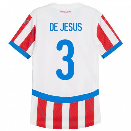 Kandiny Hombre Camiseta Paraguay Ronaldo De Jesús #3 Blanco Rojo 1ª Equipación 24-26 La Camisa Chile