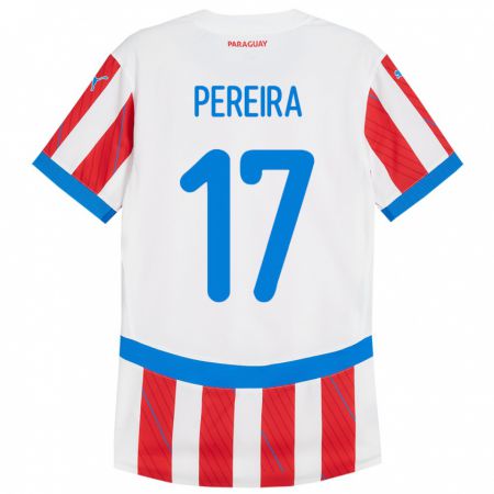 Kandiny Hombre Camiseta Paraguay Kevin Pereira #17 Blanco Rojo 1ª Equipación 24-26 La Camisa Chile