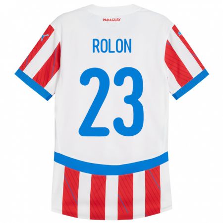 Kandiny Hombre Camiseta Paraguay Luis Rolón #23 Blanco Rojo 1ª Equipación 24-26 La Camisa Chile