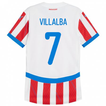 Kandiny Hombre Camiseta Paraguay Rodrigo Villalba #7 Blanco Rojo 1ª Equipación 24-26 La Camisa Chile