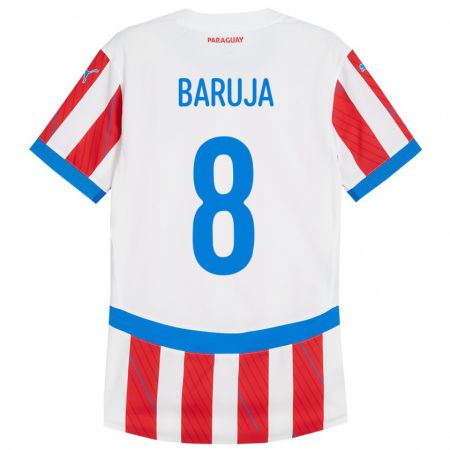 Kandiny Hombre Camiseta Paraguay Fabrizio Baruja #8 Blanco Rojo 1ª Equipación 24-26 La Camisa Chile