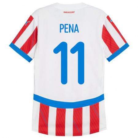 Kandiny Hombre Camiseta Paraguay Liz Peña #11 Blanco Rojo 1ª Equipación 24-26 La Camisa Chile