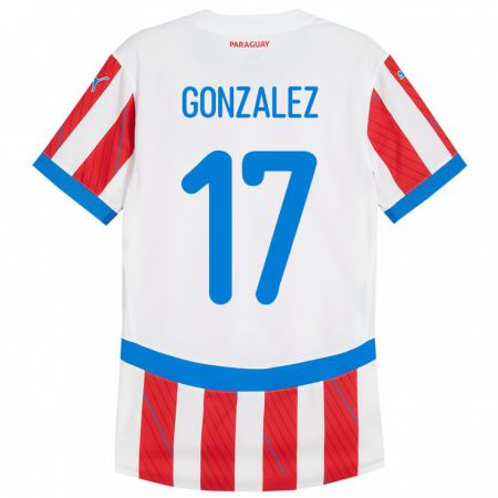 Kandiny Hombre Camiseta Paraguay Lourdes González #17 Blanco Rojo 1ª Equipación 24-26 La Camisa Chile