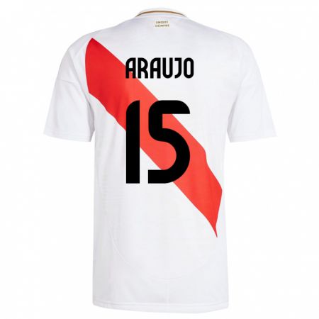 Kandiny Hombre Camiseta Perú Miguel Araujo #15 Blanco 1ª Equipación 24-26 La Camisa Chile