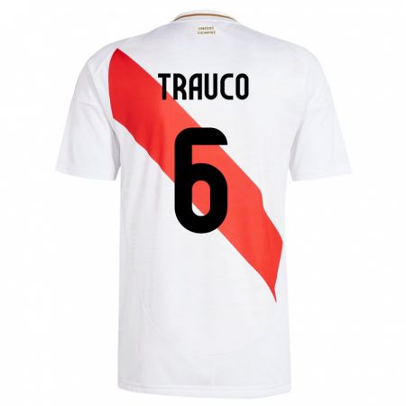 Kandiny Hombre Camiseta Perú Miguel Trauco #6 Blanco 1ª Equipación 24-26 La Camisa Chile