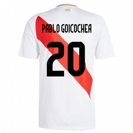 Kandiny Hombre Camiseta Perú Juan Pablo Goicochea #20 Blanco 1ª Equipación 24-26 La Camisa Chile
