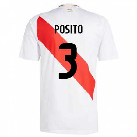 Kandiny Hombre Camiseta Perú Alejandro Pósito #3 Blanco 1ª Equipación 24-26 La Camisa Chile