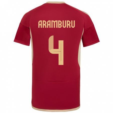 Kandiny Hombre Camiseta Venezuela Jon Aramburu #4 Borgoña 1ª Equipación 24-26 La Camisa Chile