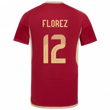 Kandiny Hombre Camiseta Venezuela Génesis Flórez #12 Borgoña 1ª Equipación 24-26 La Camisa Chile