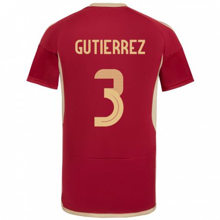 Kandiny Hombre Camiseta Venezuela Nairelis Gutiérrez #3 Borgoña 1ª Equipación 24-26 La Camisa Chile