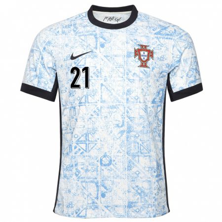 Kandiny Hombre Camiseta Portugal Andreia Faria #21 Crema Azul 2ª Equipación 24-26 La Camisa Chile