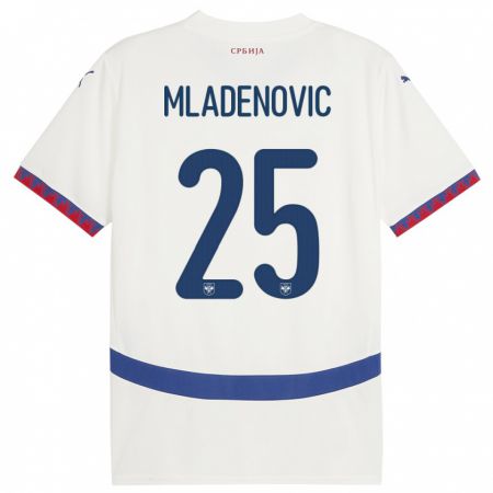 Kandiny Hombre Camiseta Serbia Filip Mladenovic #25 Blanco 2ª Equipación 24-26 La Camisa Chile