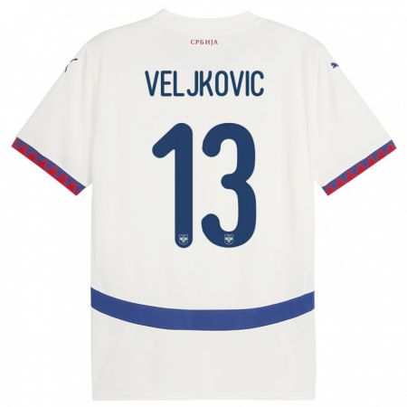 Kandiny Hombre Camiseta Serbia Milos Veljkovic #13 Blanco 2ª Equipación 24-26 La Camisa Chile