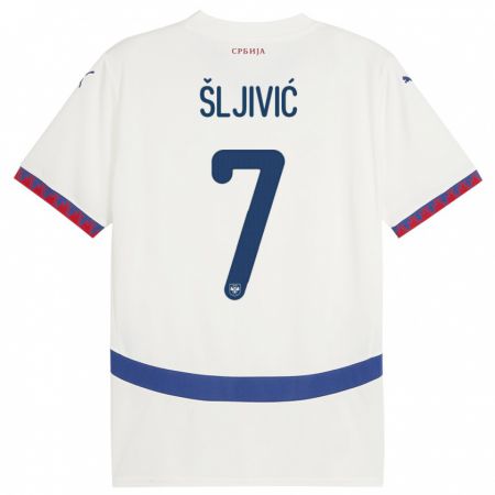 Kandiny Hombre Camiseta Serbia Jovan Sljivic #7 Blanco 2ª Equipación 24-26 La Camisa Chile