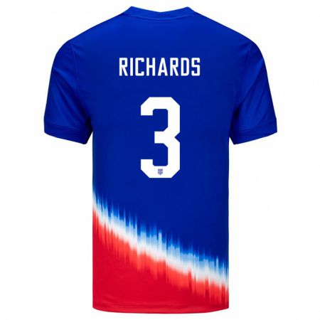 Kandiny Hombre Camiseta Estados Unidos Chris Richards #3 Azul 2ª Equipación 24-26 La Camisa Chile