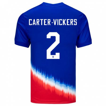 Kandiny Hombre Camiseta Estados Unidos Cameron Carter-Vickers #2 Azul 2ª Equipación 24-26 La Camisa Chile