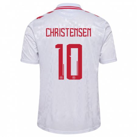 Kandiny Hombre Camiseta Dinamarca Gustav Christensen #10 Blanco 2ª Equipación 24-26 La Camisa Chile