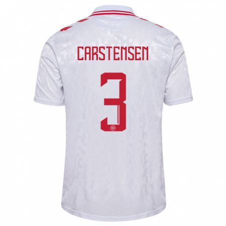 Kandiny Hombre Camiseta Dinamarca Rasmus Carstensen #3 Blanco 2ª Equipación 24-26 La Camisa Chile