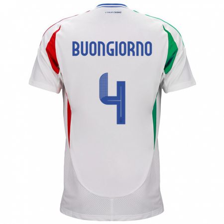 Kandiny Hombre Camiseta Italia Alessandro Buongiorno #4 Blanco 2ª Equipación 24-26 La Camisa Chile