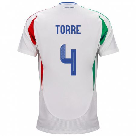 Kandiny Hombre Camiseta Italia Pietro La Torre #4 Blanco 2ª Equipación 24-26 La Camisa Chile