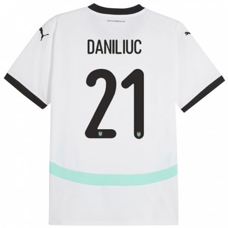 Kandiny Hombre Camiseta Austria Flavius Daniliuc #21 Blanco 2ª Equipación 24-26 La Camisa Chile