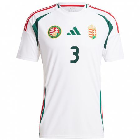 Kandiny Hombre Camiseta Hungría Botond Szekér #3 Blanco 2ª Equipación 24-26 La Camisa Chile