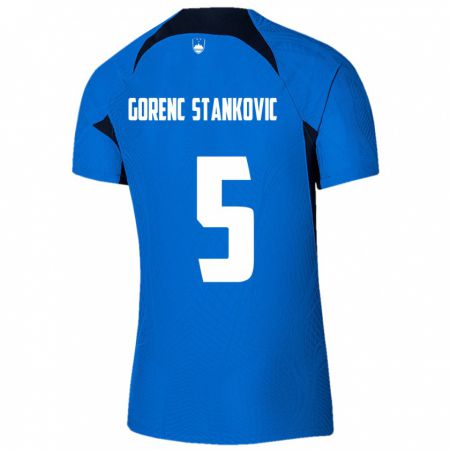 Kandiny Hombre Camiseta Eslovenia Jon Gorenc Stankovic #5 Azul 2ª Equipación 24-26 La Camisa Chile