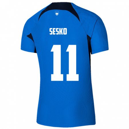 Kandiny Hombre Camiseta Eslovenia Benjamin Sesko #11 Azul 2ª Equipación 24-26 La Camisa Chile