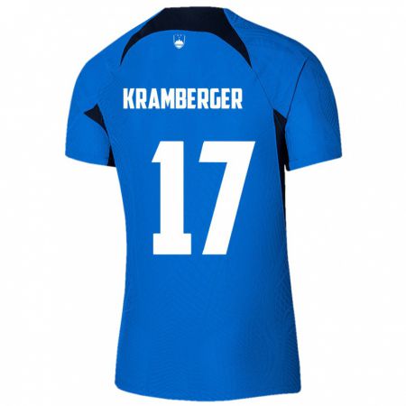 Kandiny Hombre Camiseta Eslovenia Enej Kramberger #17 Azul 2ª Equipación 24-26 La Camisa Chile